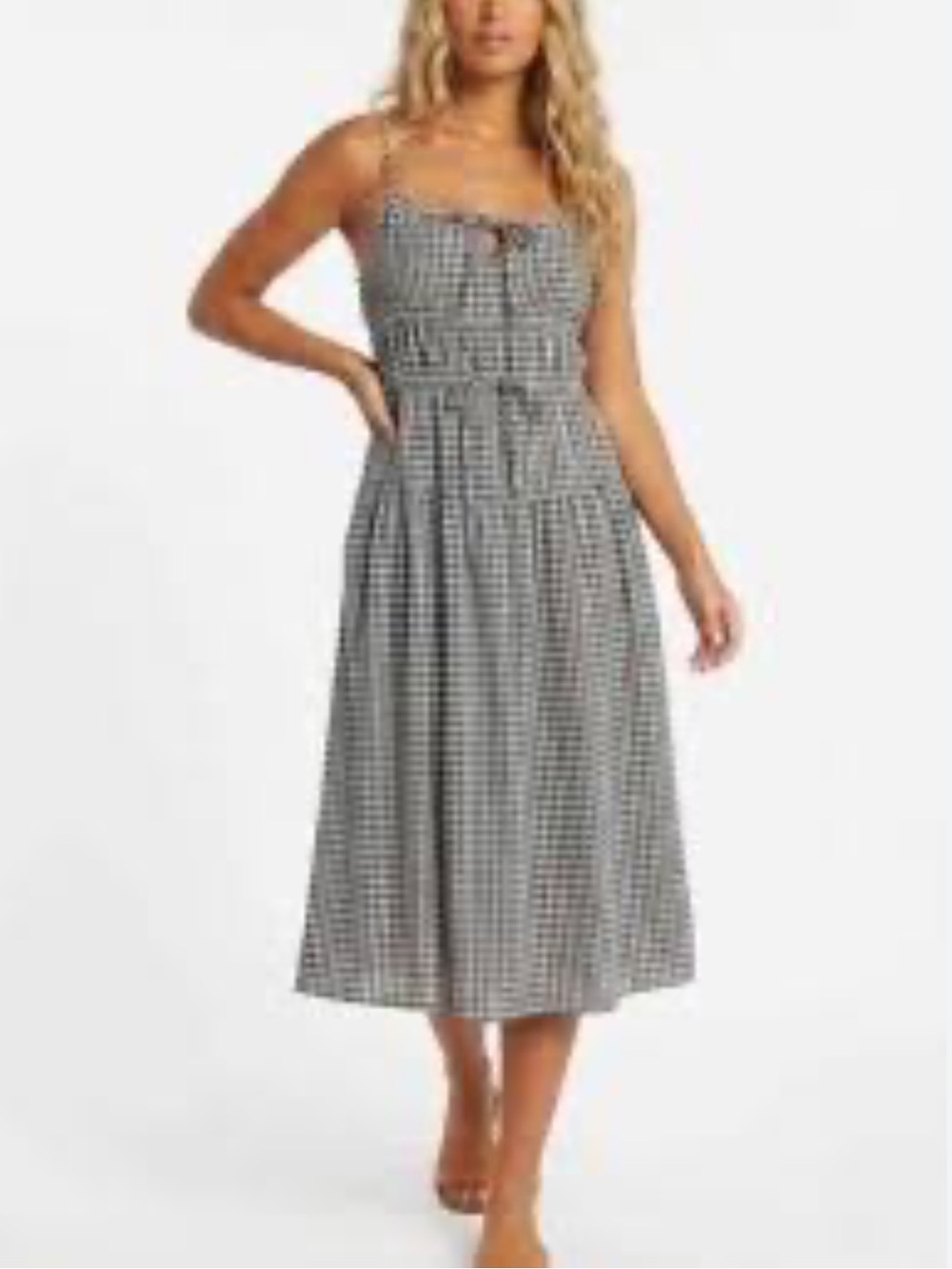NWT Gingham Smocked Midi Dress - Black/White in Size Large